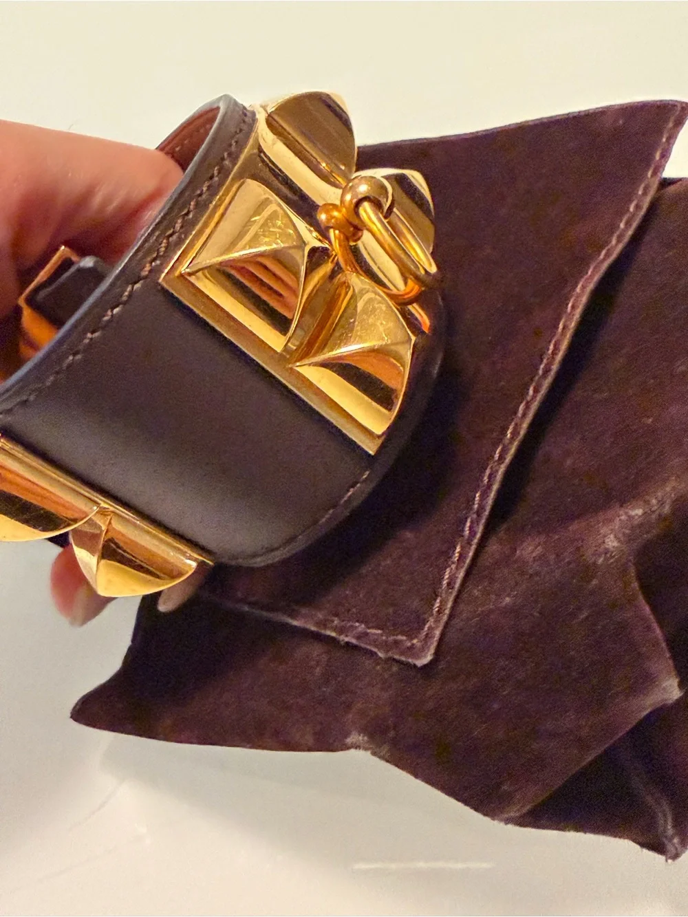 Hermes chocolate brown Collier de chien CDC Bracelet with Gold Hardware